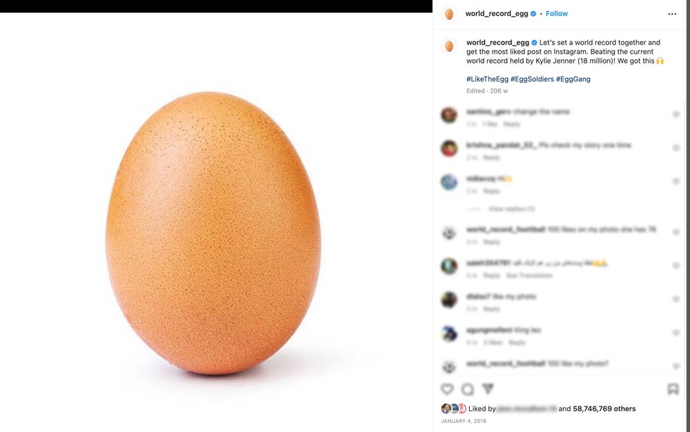 Photo of World Record Egg - over 58 million likes